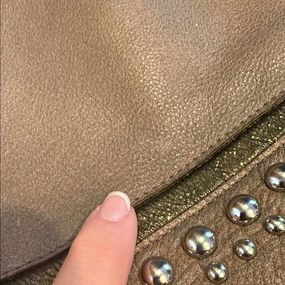 Brighton Taupe Leather Hobo Studded Shoulder Bag